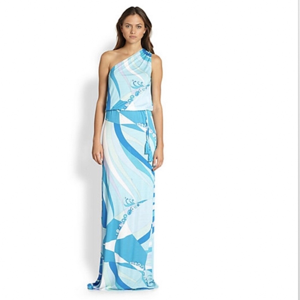 EMILIO PUCCI BLUE PRINTED ONE SHOULDER DRESS MODEL 41WH40 SiZE IT 40 / US 6 NWTS - Picture 1 of 12